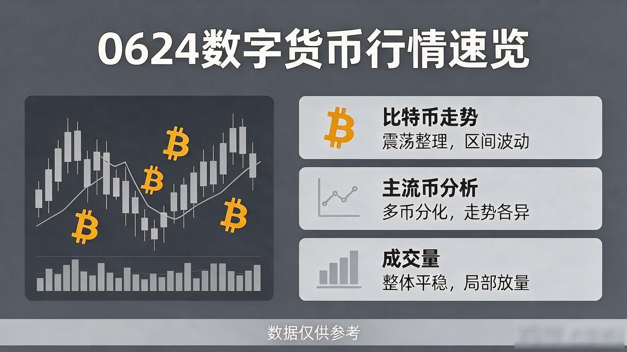 0624数字货币行情速览:比特币震荡整理,主流币走势分析