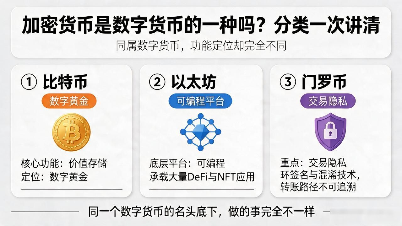 加密货币是数字货币的一种吗?分类一次讲清