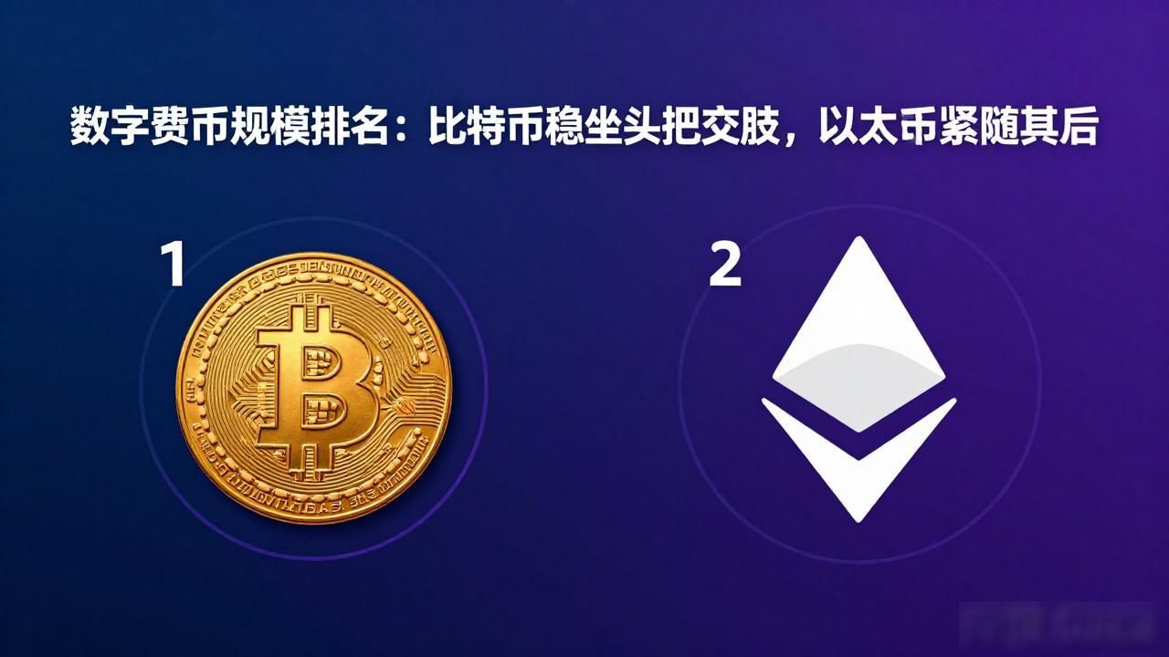 数字货币规模排名:比特币稳坐头把交椅,以太坊紧随其后