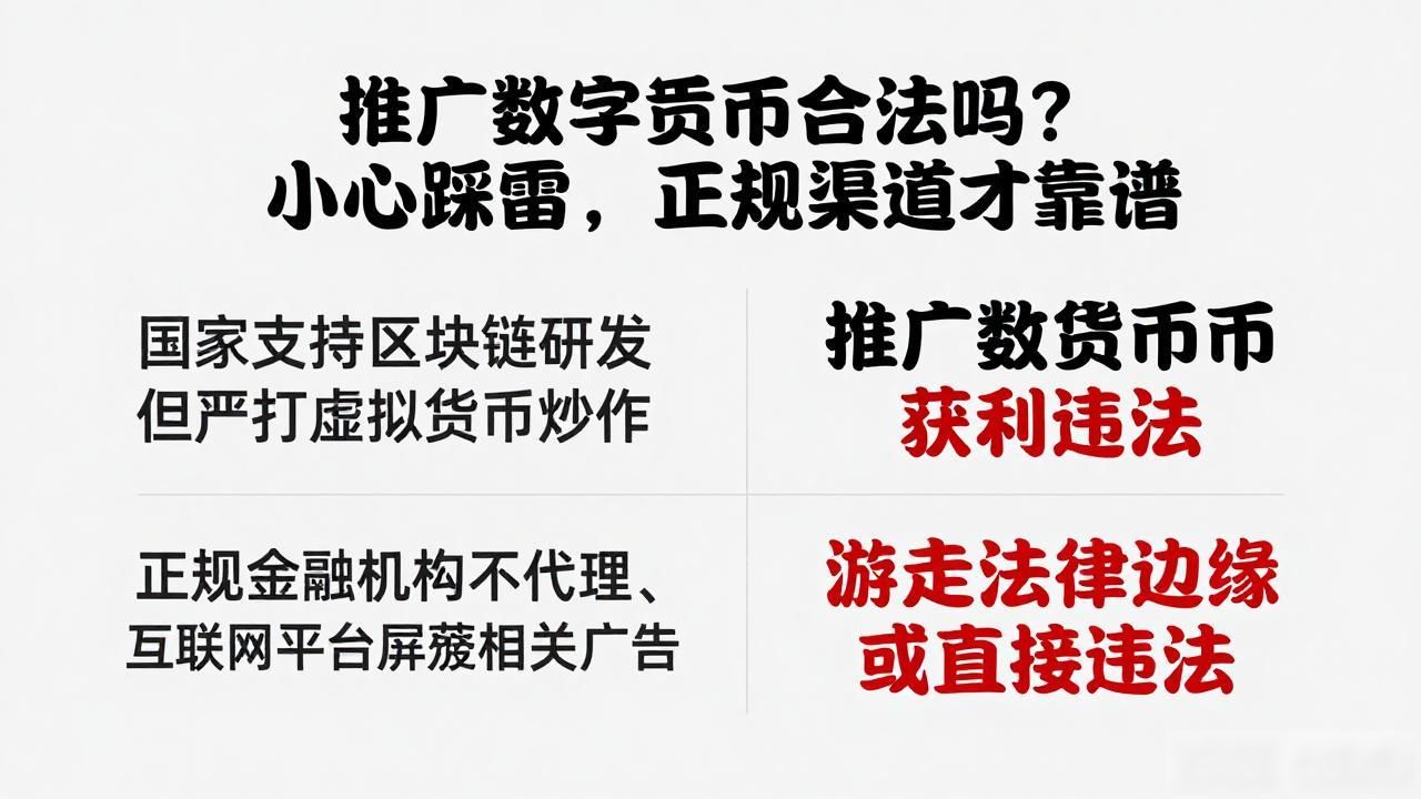 推广数字货币合法吗?小心踩雷,正规渠道才靠谱